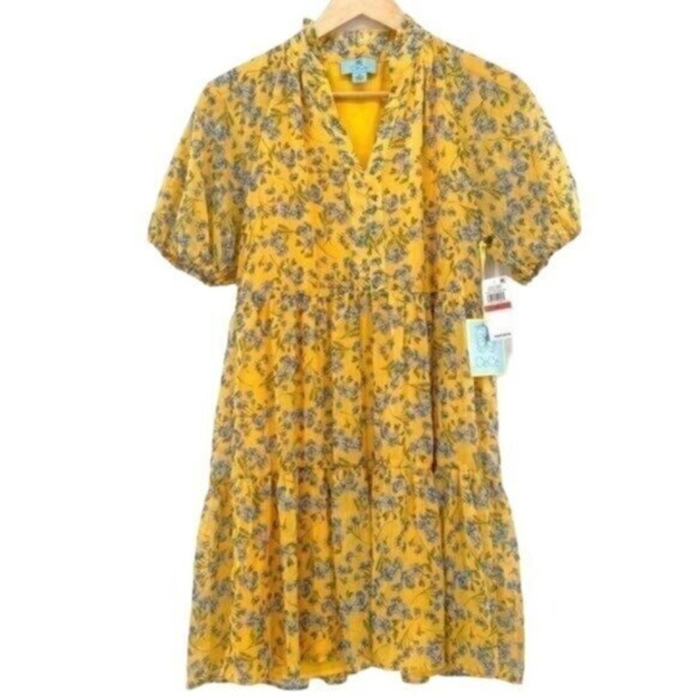 CeCe Yellow Flowy Floral Print Babydoll Dress
